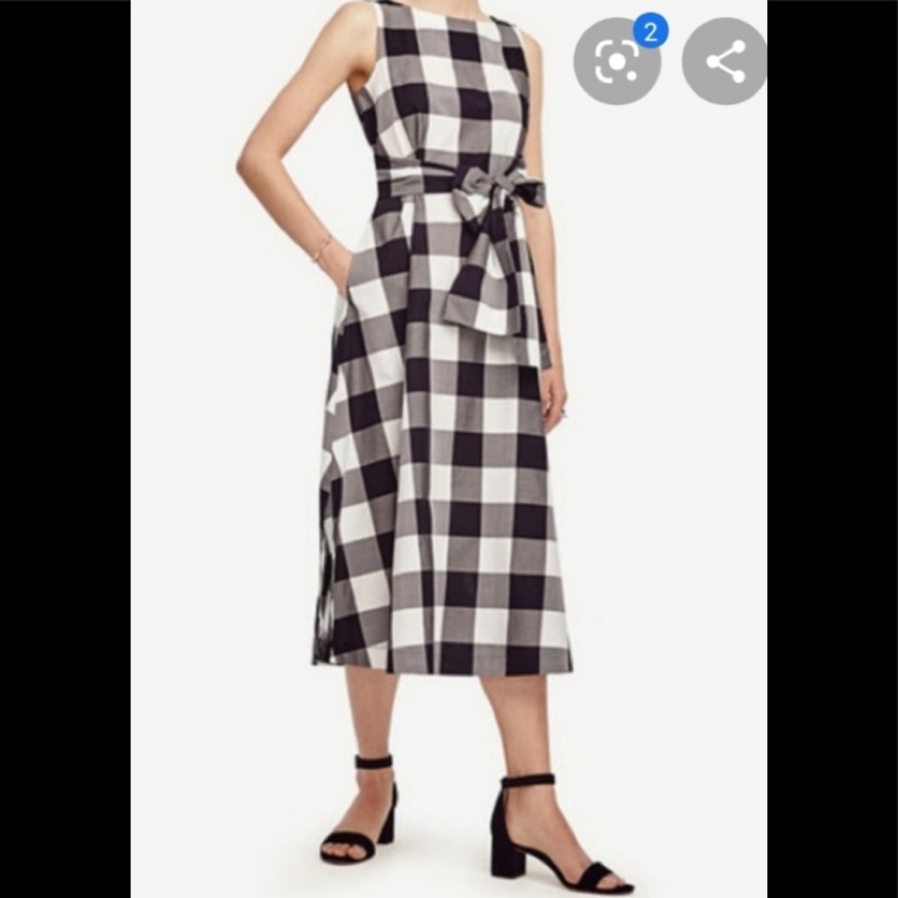 New!! Ann Taylor sleeveless navy blue and white plaid midi dress